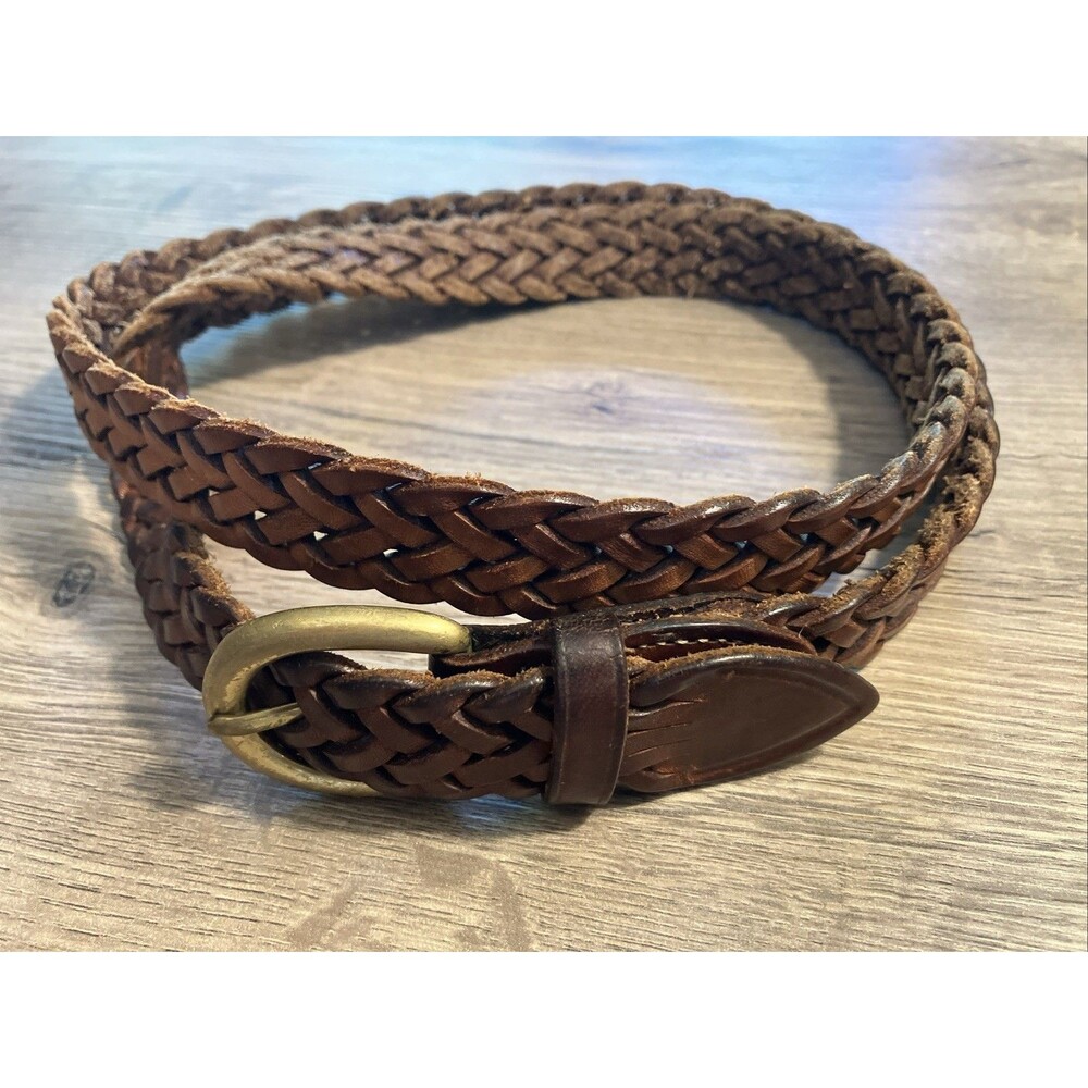 Brown Leather Braided Belt Size 34